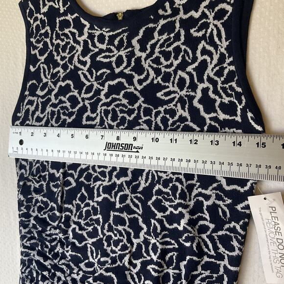 Eva Mendes New York & Company Women Midi Dress M Navy Floral Zipper Sleeveless - Picture 4 of 8